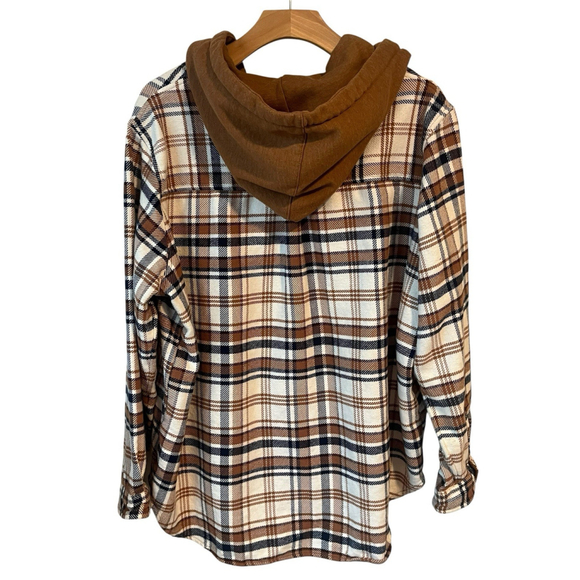 American Eagle Womens Hooded Plaid Shirt Jacket Large - Picture 8 of 8